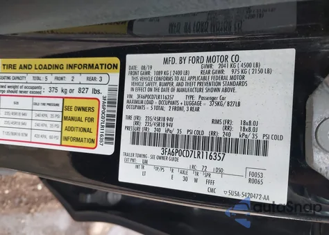 2020 Ford Fusion Sel from USA, damaged, VIN 3FA6P0CD7LR116357